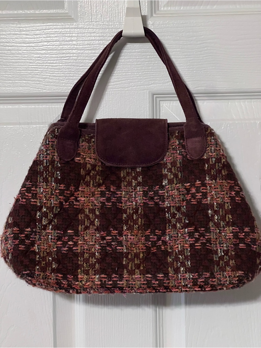 Vera Bradley Fall 2004 Maroon Tweed Suede Flap Satchel Y2K Limited Edition